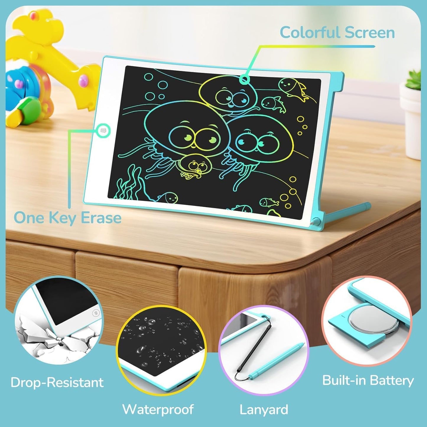 TECJOE LCD Writing Tablet, 8.5 Inch Colorful Doodle Board Drawing Tablet for Kids, Kids Travel Games Activity Learning Toys Birthday Gifts for 3 4 5 6 Year Old Boys Girls Toddlers Preschooler