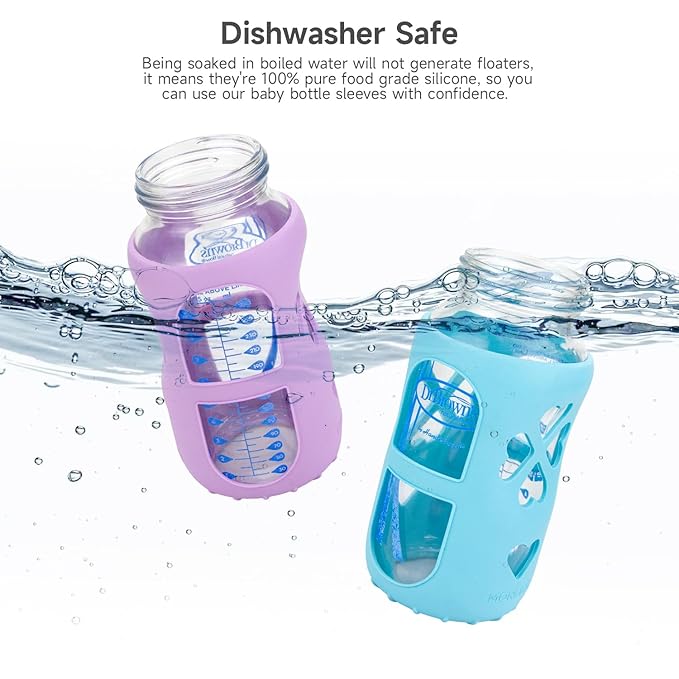 MORLIKE 4 Pack Silicone Sleeves Fit for 9 oz/270 mL Dr. Brown's Wide Neck Glass Baby Bottle, 100% Silicone Covers Protect Baby Glass Bottle, Easy to Grip Bottle Holders for ‎WB93703-WEB ‎WB91700-P4
