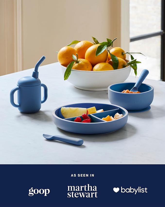 Lalo Suction Bowls - 2 Pack, 100% Silicone Non-Toxic BPA-Free Baby Bowls with Suction Base To Prevent Accidental Tip-Overs - Silicone Bowls For Babies And Toddlers - Blueberry