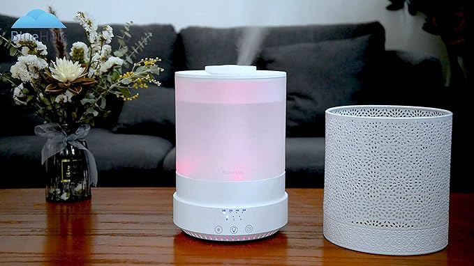 BlueHills 2500 ML XL Essential Oil Diffuser Aroma Humidifier with Timer for Large Home Decor Baby Rooms Big Huge 2.5 L Capacity Long Run Color Changing Lights Decorative Design High Mist White- F002