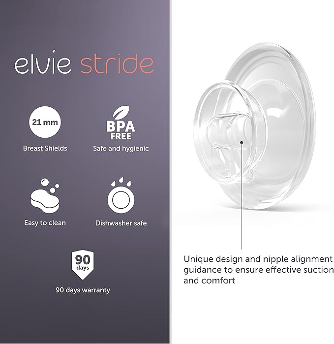Elvie Stride Breast Pump Breast Shield - 21mm - Nipple Flange for Pumping Breast Milk - Accessories & Breastfeeding Essentials for Electric Pumps - BPA Free, Dishwasher Safe - 2 Pack