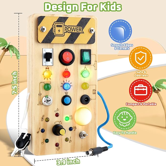 Toddler Toys Busy Board with Led Light, Preschool Learning Activities Sensory Toys for Toddlers 1-3,Montessoti Toys 1 2 3 Year Old Birthday Gift