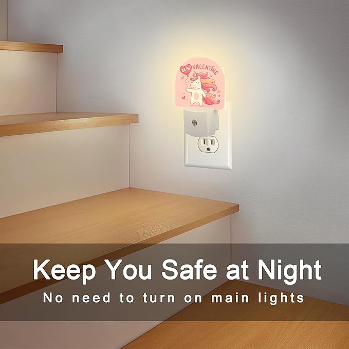 Cute Valentine's Day Unicorn Night Light for Kids, Be My Valentine Night Light Plug in with Dusk to Dawn Sensor,0.5w Energy Saving Nightlight for Hallway Stairway Kitchen Bedroom