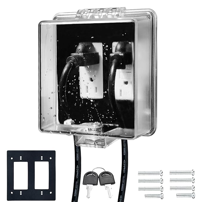 2-Gang Baby Safety Dual Outlet Cover Box - Fit 1.3“ x 2.66”, Easier Operation, Simple 4 Step Install,Provides Extra Space Inside for Plugs,Adapters,4.53" high x 4.35" Wide x 2.52" deep