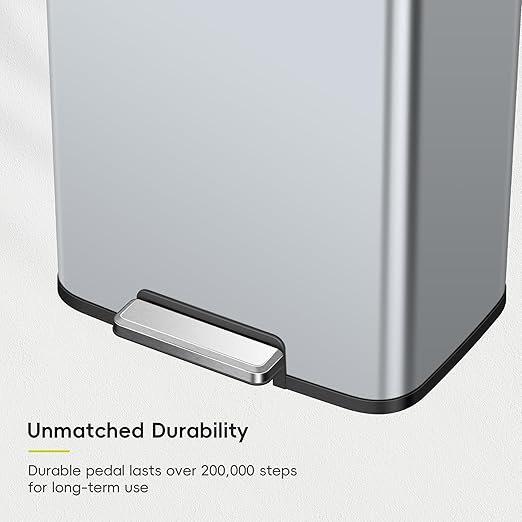 EKO Madison Matte Grey Stainless Steel 50 Liter/13.2 Gallon Step Trash Can with Inner Liner - Fingerprint Resistant Finish