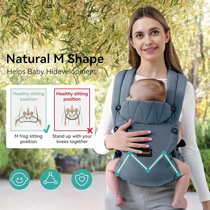 Baby Carrier Newborn to Toddler, 7-45 lbs with Natural Material, Ergonomic Design,Versatile and Adjustable,Hands Free for Moms&Dads,Blue