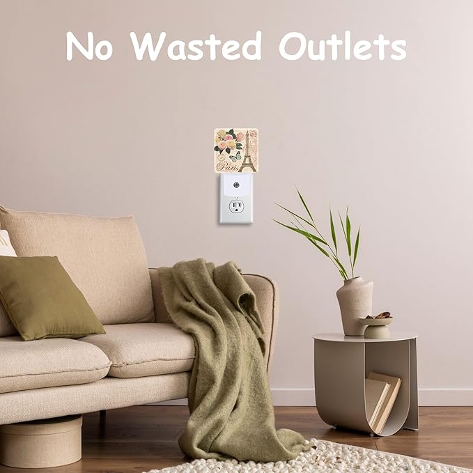 Vintage Paris Night Light Plug Wall,Floral Butterfly LED Night Lights with Dusk to Dawn Light Sensor for Women Girls Boys Room Decor,Hallway,Kitchen,Bathroom,Nursery,Stairs