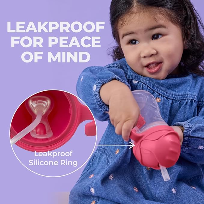 b.box + Lansinoh Weighted Straw Sippy Cup for Babies 6 Months+ (2 Pack)| Leak‑Proof, BPA‑Free, 8 oz Toddler Cup | Drink From Any Angle | Easy Grip, Dishwasher Safe | Tutti Frutti + Raspberry