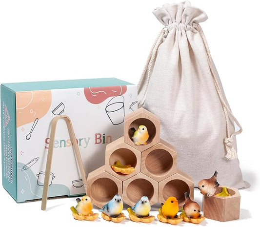 Sorting Stacking Wooden Toys for Toddlers, Bird Montessori Toys Toddler Sensory Bin Tool Toy, Wood Bird House Fine Motor Skill Toy Early Learning Preschool Educational Gift for Kids