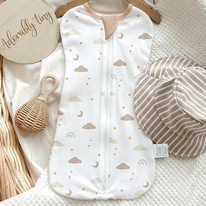 Baby Swaddle 0-2 Months, Cotton Arm-In Zipper Sleep Sack, Wearable Blankets Wrap for Newborn Infant Girls, Boys (Bear, Star Moon, Pack of 2)