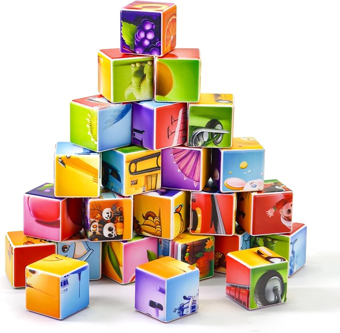 Magnetic Blocks for Toddler Toys, 6 Packs Total 24 PCS in 36 Patterns, Pack of 6 Random Themed Puzzles Bundle, Sensory Montessori STEM Travel Toys for Kids