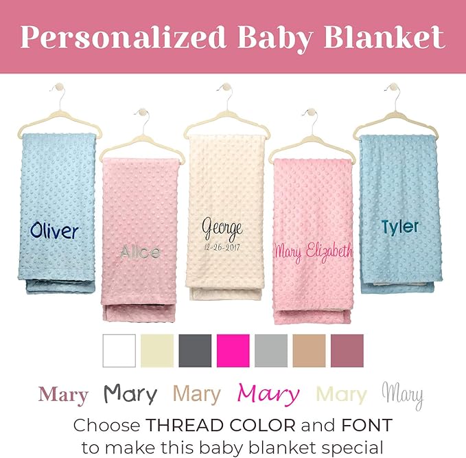 berry bebe Personalized Baby Blanket for Girls and Boys, Ships from USA Custom Baby Blankets, Personalized Gifts with Name, Plush and Cozy Pink Minky Dot, Gifts for Newborn, Newborn Essentials