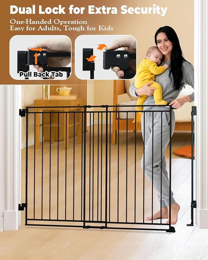 34-53" No Bottom Bar Baby Gates Dog Gate for Stairs, 39" Extra Tall Child Safety Gate with Auto Close Design, Large Walk Thru Door, Extra Wide Hardware Mount Pet Gate for Doorways Deck Indoor Outdoor