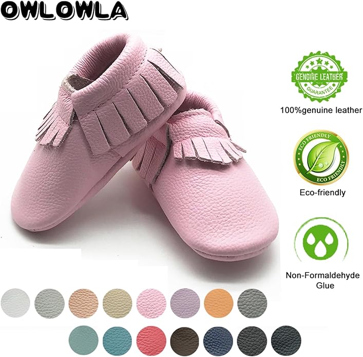 OWLOWLA Baby Moccasins Soft Sole Leather Baby Shoes Infant Toddler Pre-Walker Shoes Baby Boy Girl
