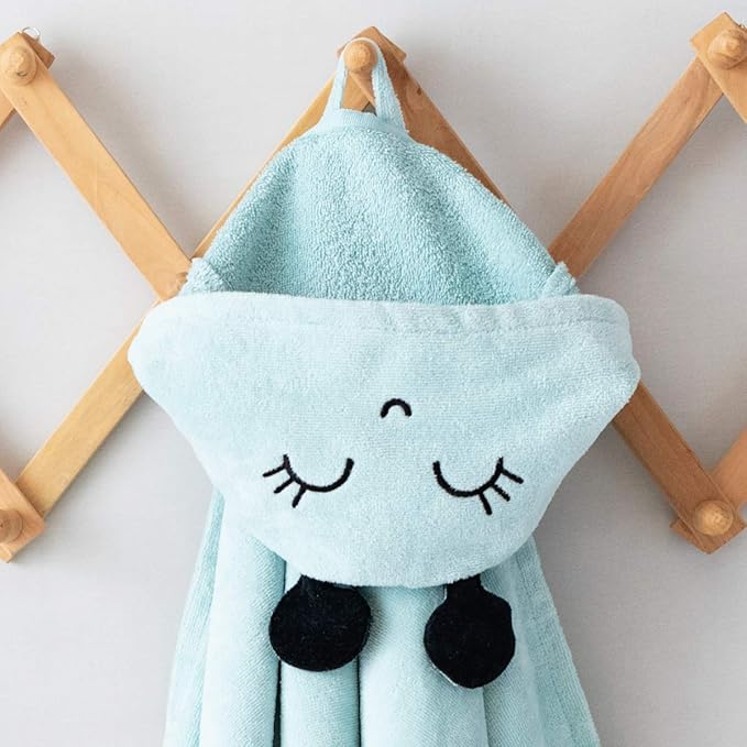Milk&Moo Baby Hooded Towel, 100% Organic Turkish Cotton, Ultra Absorbent Bath Towel with Hood, 27x47 Inch, for Baby Boys & Girls (0-2 Years, Blue)
