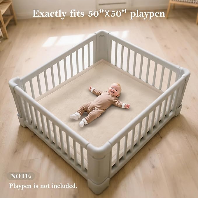 Ultra Soft Baby Play Mat for Floor, 50 X 50x 1.3" Memory Foam Playpen Mat,Tummy Time Mat with Non-Slip Backing, Baby Crawling Mat Child Nursery Rug for Infant, Toddlers, Kids (Beige)