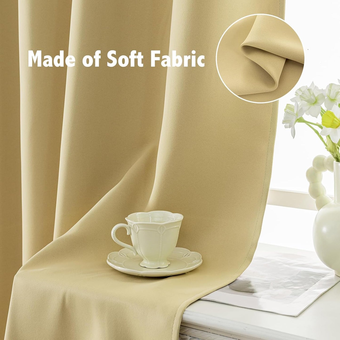 Anytime 100% Blackout Curtain Set, Thermal Insulated & Energy Efficiency Window Draperies for Guest Room, Full Shading Panels for Shift Worker and Light Sleepers（Beige, 2 Panels, 37W x 84L）