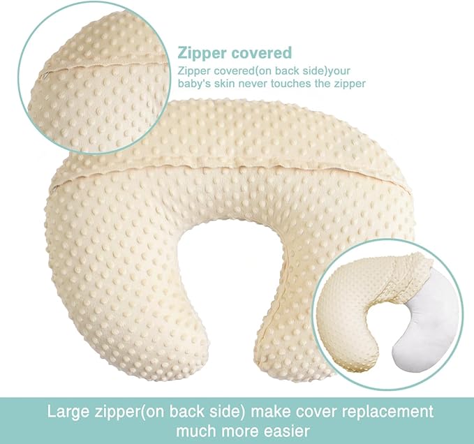iEvolve Minky Nursing Pillow Cover Breast Feeding Pillow Cover Slipcover U Shape for Baby Boy Girl,Cover Only(Pillow & Pad Cover LightBeige, Pack of 2)