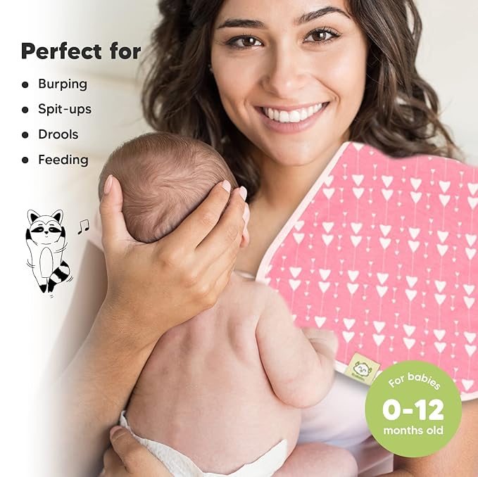 Organic Burp Cloths Baby Boy & Girl - 5-Pack Super Absorbent Cotton Burping Cloths for Babies, Soft & Plush Newborn Spit Up Rags, Infant Towels for Milk Spit Up, Unisex,Large 21" x 10"(Pink Dreams)