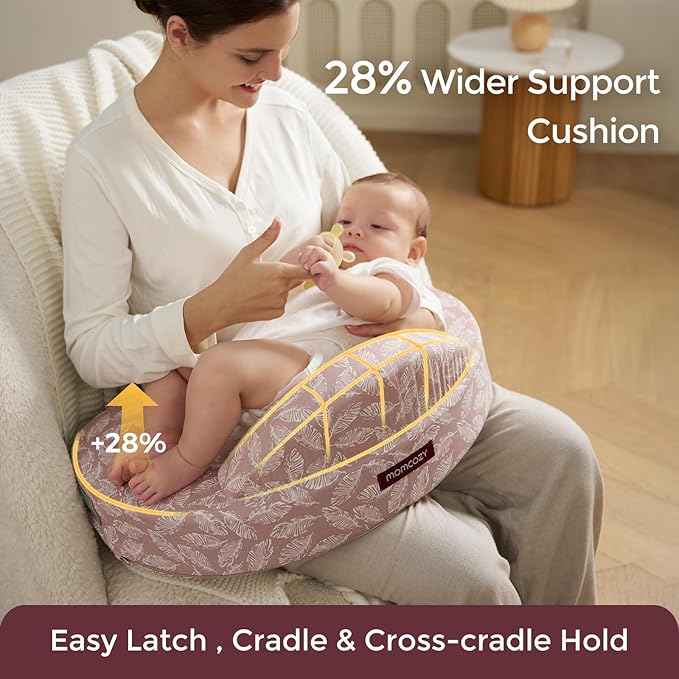 Momcozy Innovative Safety Fence Nursing Pillow - Firm & Springy Memory Foam - Stable, Ergonomic Support & Comfort - Wider Breastfeeding Cushion, Adjustable, Removable Cover, Baby Safety Certified