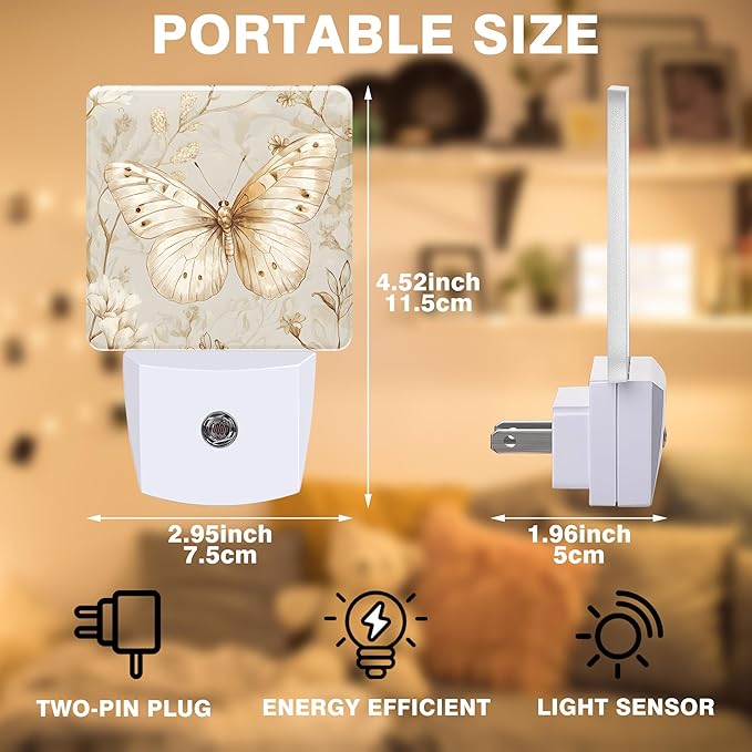 Beautiful Butterfly and Flower Night Light, Plug-in Nightlight with Dusk to Dawn Auto Sensor for Home Bedroom Hallway Kitchen 0.5W Sleep Friendly Led Lamp for Women Men