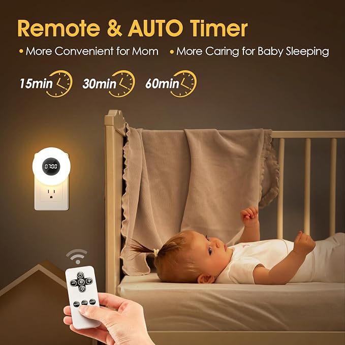 Kids Night Light Plug in with Clock, Dimmable+3 Light Colors+Remote Nightlight+Timing Light, 90 Lumen Toilet Lights Timer, Plug in Night Lights for Wall Socket, Night Lights Plug into Wall Kids
