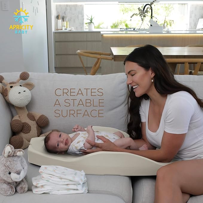 Apricity Baby Diaper Changing Pad – Waterproof Wipe-Clean Foam Changing Mat with Raised Sides, Non-Slip Base & Portable Design, Extra-Large 31.5” × 19.7” for Newborn to Toddler (Beige)