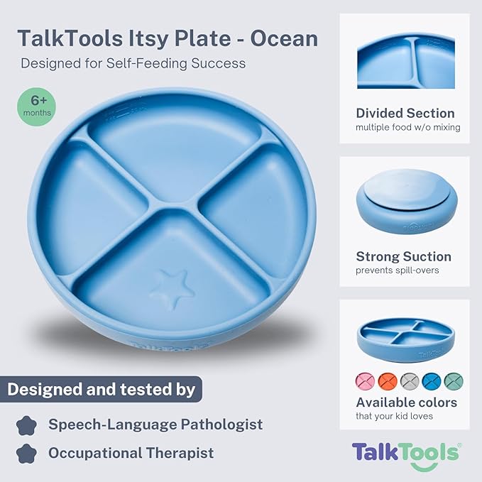 TalkTools Itsy Plate Must-Have Silicone Baby Plates with Suction | Non-Toxic Toddler Feeding Plate | Divided Portion Control Tray | BPA-Free, Easy-Clean, Travel-Friendly Baby Dishware - Made in USA