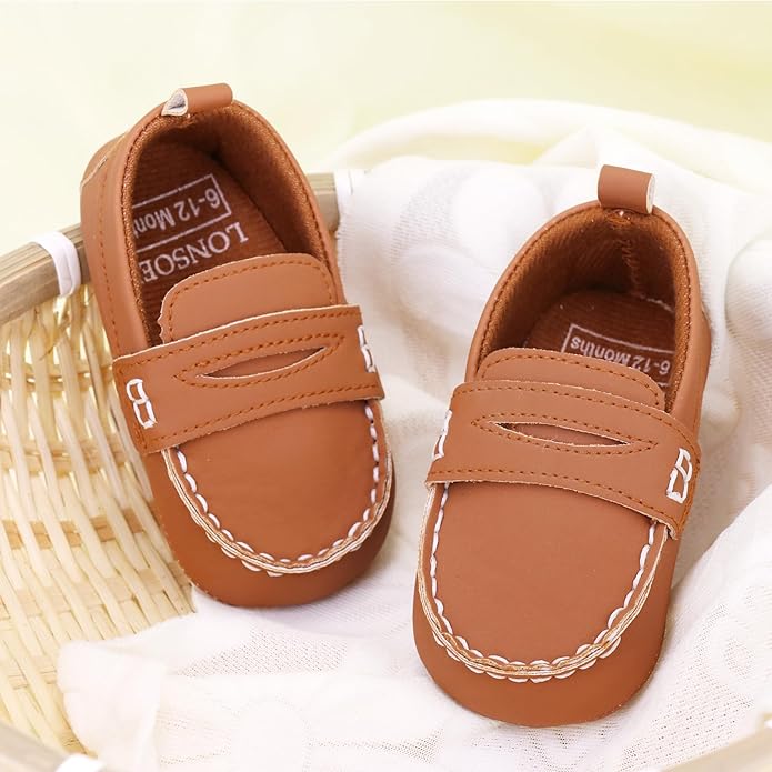 LONSOEN Baby Girls Boys Loafers Prewalker Dress Crib Shoes