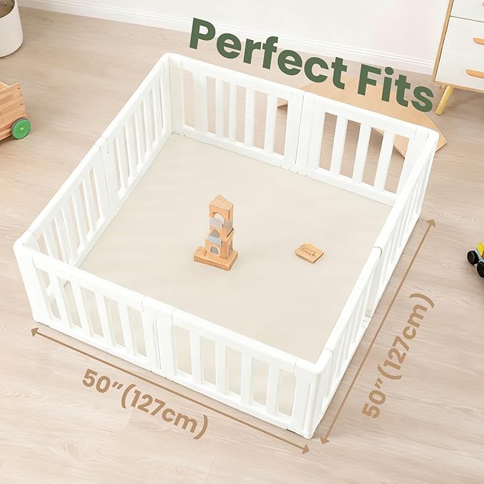 Baby Play Mat for Floor,1.3" Thick Elasti-Foam 50"×50" Playpen Mat for Tummy Time,Water Repellent Soft Coral Velvet for Toddler,Infant,Kids,Non-Slip Backing Safe for Crawling(Cream)