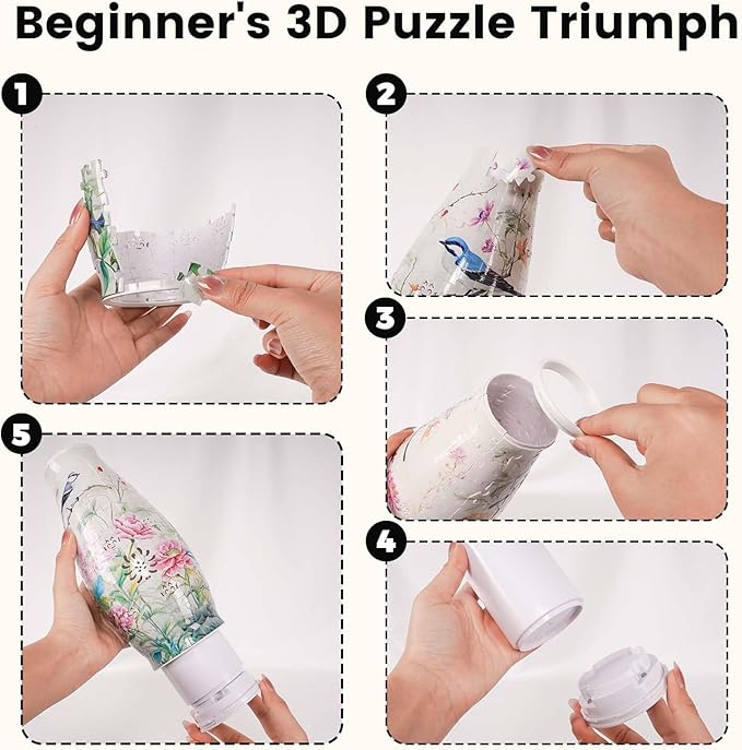 3D Puzzle Vase for Adults, 3D Puzzle Vases for Flowers, 152 Pcs 3D Puzzles Art Vase for Kids Ages 8-13, Cute Unique Flower Vases Decoration with Night Light, Crafts for Adults(Sunflower)