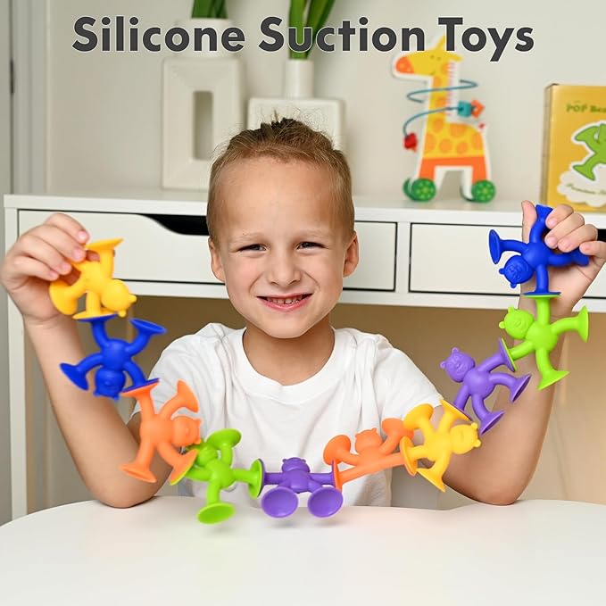 6 PCS Suction Cup Toys, No Hole Baby Bath Toys Suction Toy - Connect, Build, Create - Toddler Bath Toys for Kids Ages 1-3, Silicone Sensory Fidget Toys for Baby Tray Window Travel