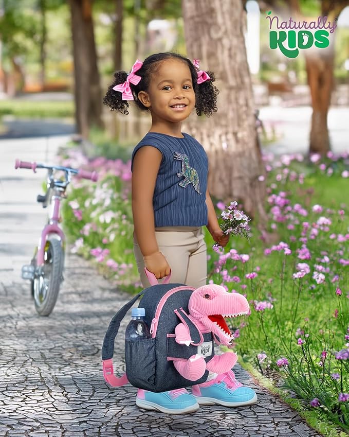 Naturally KIDS Pink Dinosaur Toys for Girls, Dinosaur Gifts for Girls 2-5 Year Old, Toddler Backpack