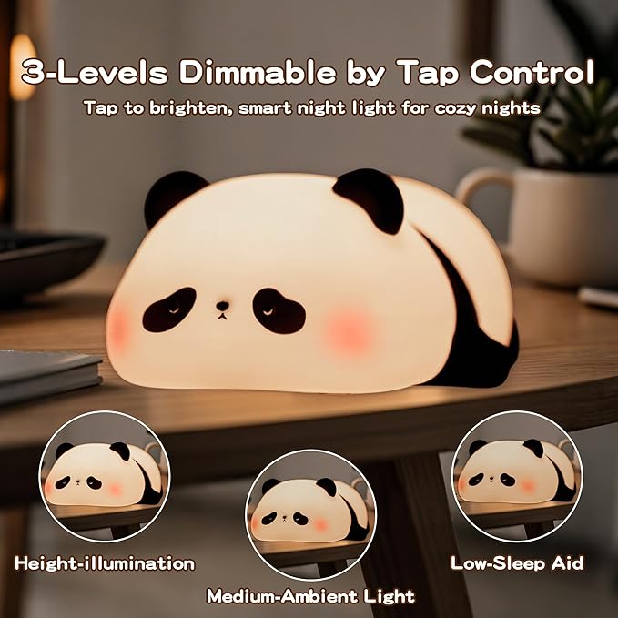 Cute Panda Night Light for Kids, LED Panda Lamp, Food Grade Silicone Novelty Animal Night Lamp,Dimmable Nursery Squishy Nightlight, Cool Gifts for Kids, Office Desk/Baby Boys/Girls Room Decor