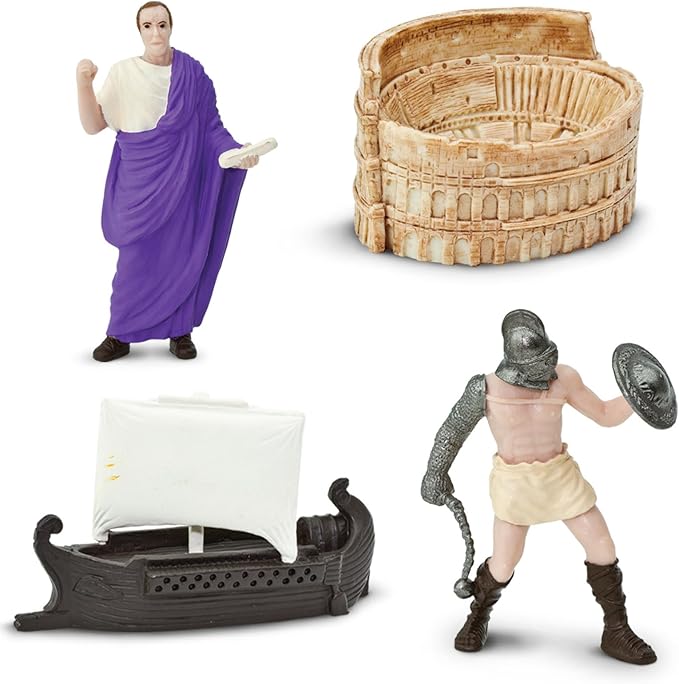 Safari Ltd. Ancient Rome Super Toob - Mini Figurines: Gladiator, Noblewoman, Centurion, Senator, Caesar, Emperor, Colosseum, Aqueduct, Pantheon & More - Educational Toy for Boys, Girls & Kids 3+