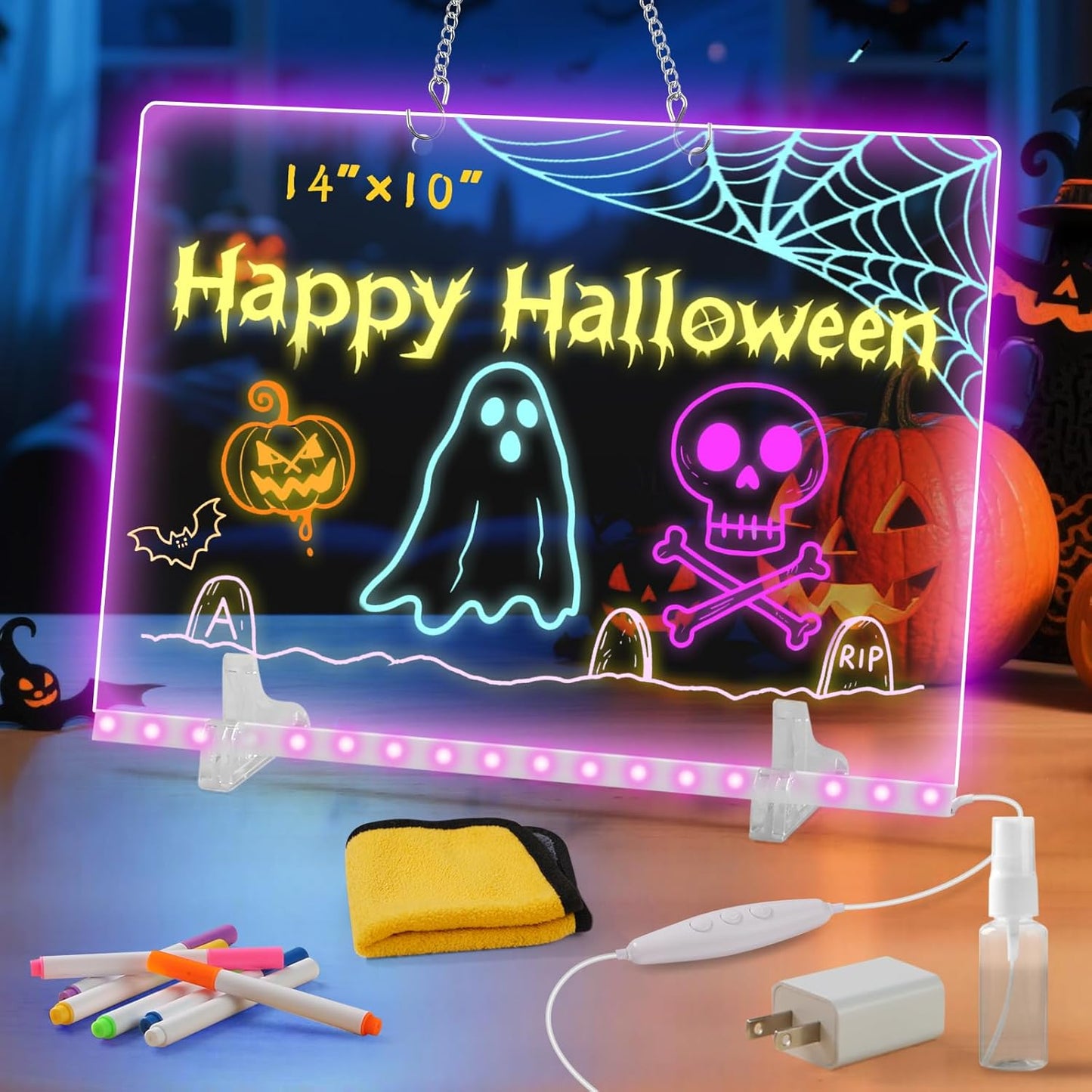 Lumiboard Led Drawing Board with 7 Colors,14"X10" Acrylic Dry Erase Board with Light, Include Adapter, Hanging Chain, Led Drawing Board for Kids with Stand,Birthday and Halloween Gifts for Kids