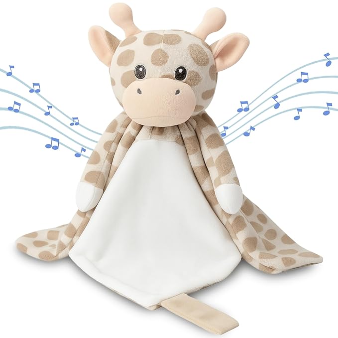 Baby Sleep Soother Beige & White Giraffe Plush with Heartbeat & Lullaby Sounds, 4-in-1 Sound Machine, Security Blanket & Pacifier Holder, Baby Registry Essential & Christmas Gift for Newborns, Infants