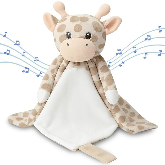 Baby Sleep Soother Beige & White Giraffe Plush with Heartbeat & Lullaby Sounds, 4-in-1 Sound Machine, Security Blanket & Pacifier Holder, Baby Registry Essential & Christmas Gift for Newborns, Infants