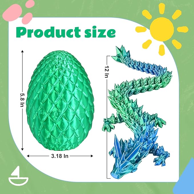 Dragon Eggs with Dragon Inside, 3D Printed Surprise Funny Gifts for Kids, Articulated Dragon Fidget Toys for Adults, Executive Desk Toys Office Room Décor (Christmas Green, M-Size)