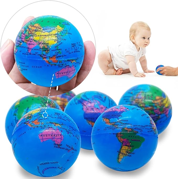 24 PCS Globe Squeeze Balls,2.5 Inch Foam Squeeze Balls for Kids,School,Classroom,Party Favors