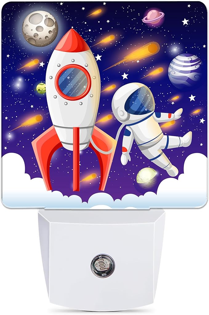 Universe Astronaut Rocket Galaxy Night Light, Dusk to Dawn Smart Sensor Nightlight for Bedroom Bathroom Kitchen Hallway Stairs Hallway, Plug-in, Energy Efficient Decor Desk Lamp Gifts