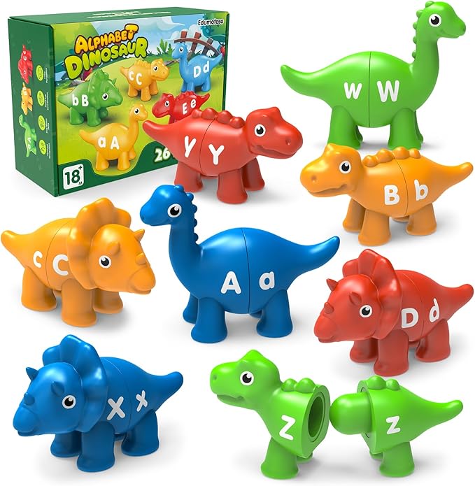 26PCS Dinosaur Alphabet Learning Toys for Kids 3-5, Montessori Educational Toys for 3 4 5 Year Old, Toddlers Preschool Activities Fine Motor Toys for Boys, Double Sided ABC Matching Game