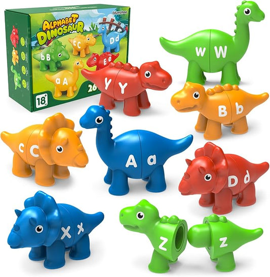 26PCS Dinosaur Alphabet Learning Toys for Kids 3-5, Montessori Educational Toys for 3 4 5 Year Old, Toddlers Preschool Activities Fine Motor Toys for Boys, Double Sided ABC Matching Game