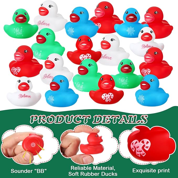 120 Pcs Christmas Rubber Ducks Assorted Rubber Duckies Bulk Mini Pool Bath Duck Small Tiny Rubber Ducky Bath Toy Ducks for Party Favors Classroom Exchange Gifts