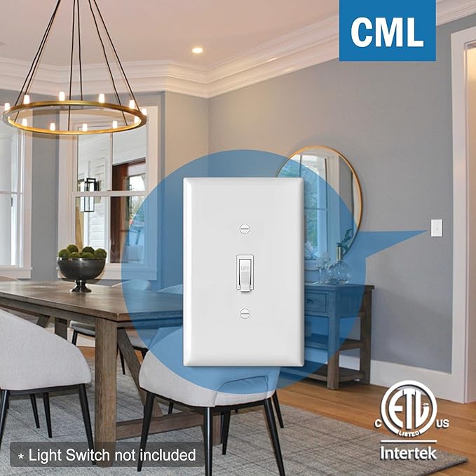 CML Jumbo Toggle Light Switch Plate Covers, 6 Pack Oversized Electrical Wall Plates, 1-Gang White Switch Plates, Over-Size 3.5” x 5.5”, Impact Resistant, ETL Listed