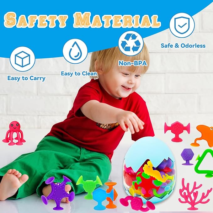 Suction Bath Toys for Kids, 33 Pcs Silicone Bathtub Suction Cup Toys, Travel Sensory Window Building Toys for Toddlers Boys Girls 3 4 5 6 Year Old