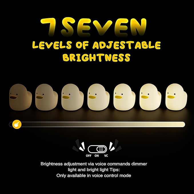 UNEEDE Voice Control LED Benson Night Light, Cute Duck Animal Silicone Nursery Night Light Rechargeable Table Lamp Bedside Lamp with Touch Sensor for Baby Girls Women Bedrooms, Living Room