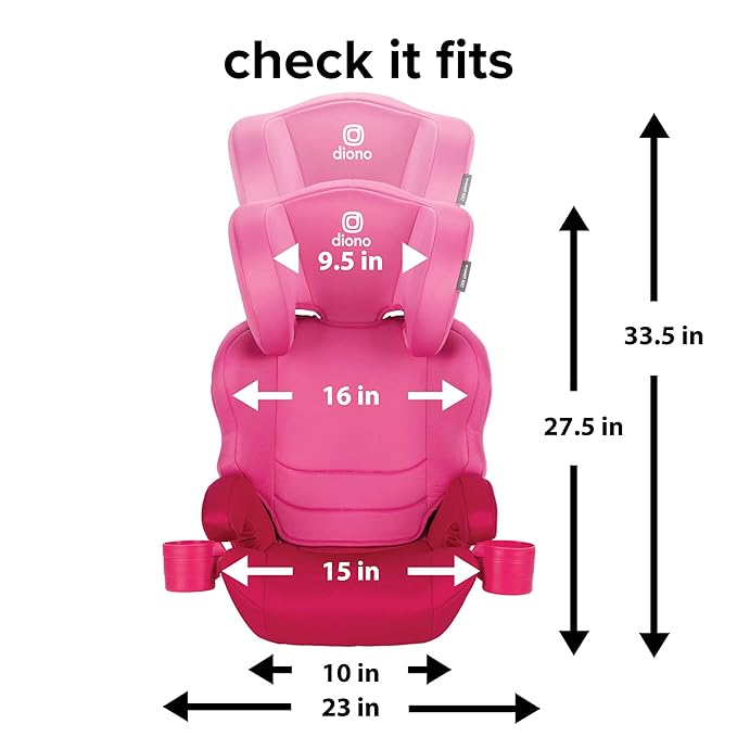 Diono Everett NXT High Back Booster Car Seat with Rigid Latch, Lightweight Slim Fit Design, 8 Years 1 Booster Seat, Pink Cotton Candy