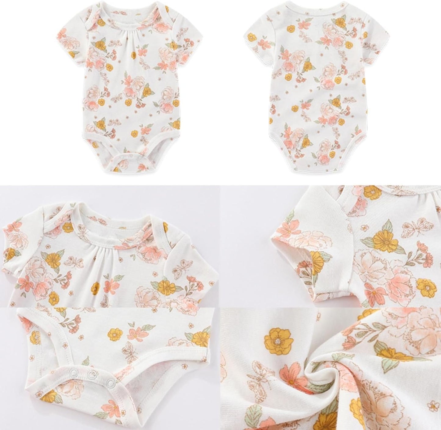 Four Seasons Baby Boy Girl Bodysuits 5-Pack Cotton Comfort Short Sleeve Baby Clothes Soft Infant Outfits