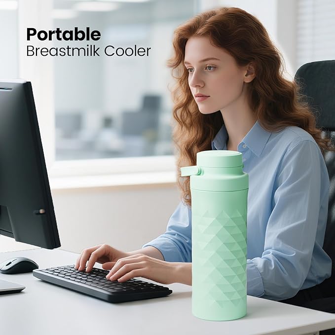 Mosthink 22oz Breast Milk Cooler Bottle, 360°Cooling Keeps Milk 24 Hours Fresh Portable Breastmilk Chiller with 2pcs Baby Storage Bottle for Travel & Outdoor Use, Breastfeeding Essentials